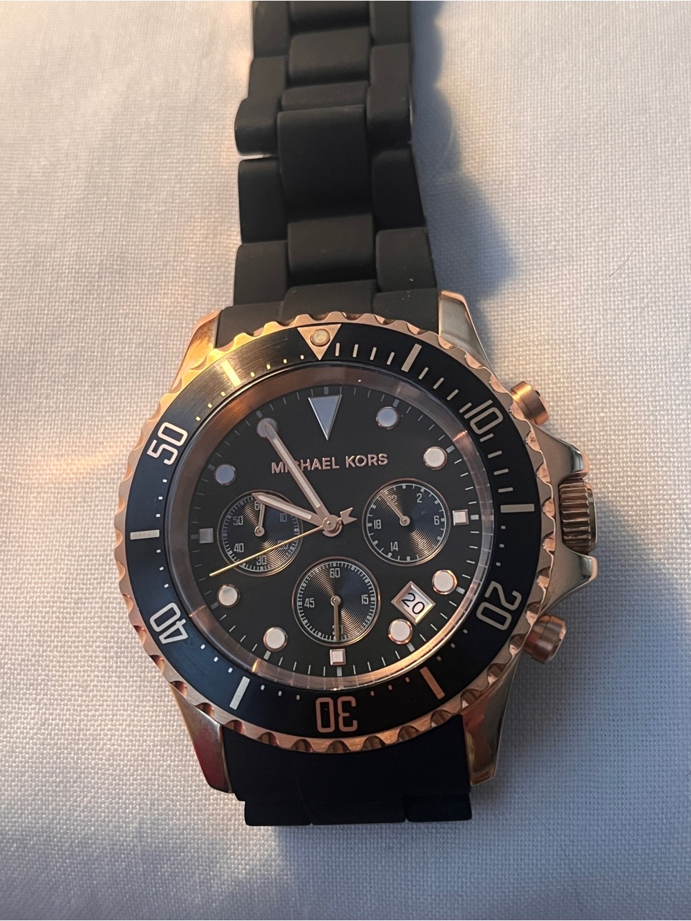 Michael Kors Black and Rose Gold Chronograph Watch